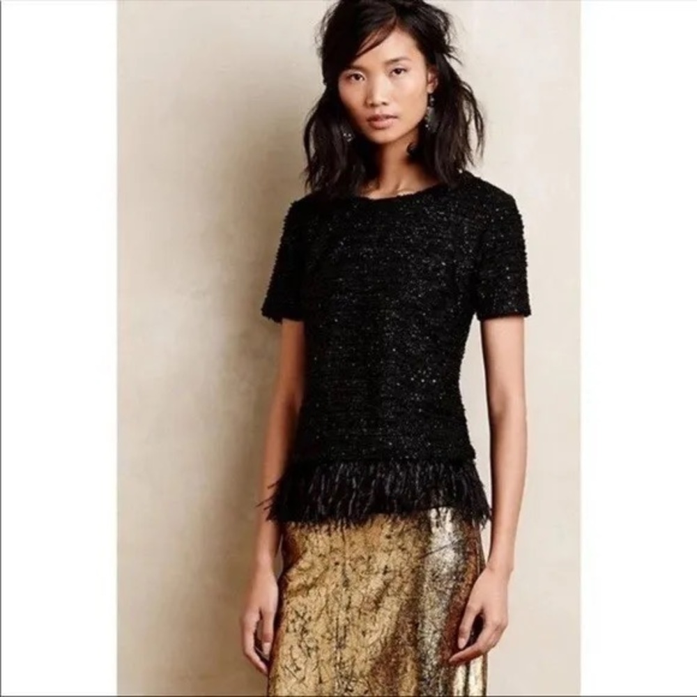 Anthropologie Deletta Sequin and Feather Trim Blouse